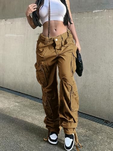 Women's Cargo Jeans Baggy Straight Wide Leg Flap Pockets Streetwear y2k Long Denim Pants Boyfriend Casual3
