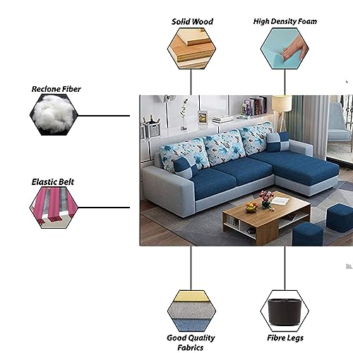 Image of Casaliving Rolando RHS 4 Seater L Shape Sofa Set for Living Room | Colour - Blue Grey | Premium Fabric Sofa