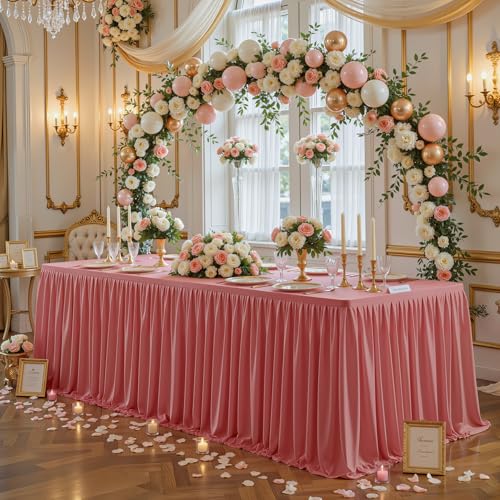 Wish Care 9ft Long Rosy Pink Table Skirt for Rectangle Tables - Wrinkle Resistant Polyester Pleated Table Skirting for Wedding Birthday Party Engagement Baby Showers Decoration by Wish Care - Used condition - Image 2