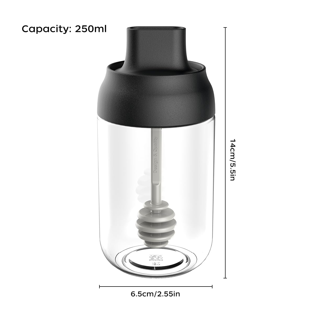 Butelki na miód z uszczelką łyżeczkową, 250 ml, duży miód, przezroczysta pieczęć, pojemnik na przyprawy, do kuchni, grillowania na świeżym powietrzu, BBQ, gotowania。