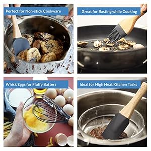 Baking Utensils Set 6 Pieces Spatula Set for Baking Baking Essentials 3 Spatula 2 Pastry Brush 1 Whisk Spatulas Silicone Heat Resistant Silicone Cooking Utensils Gift for women Dark Grey