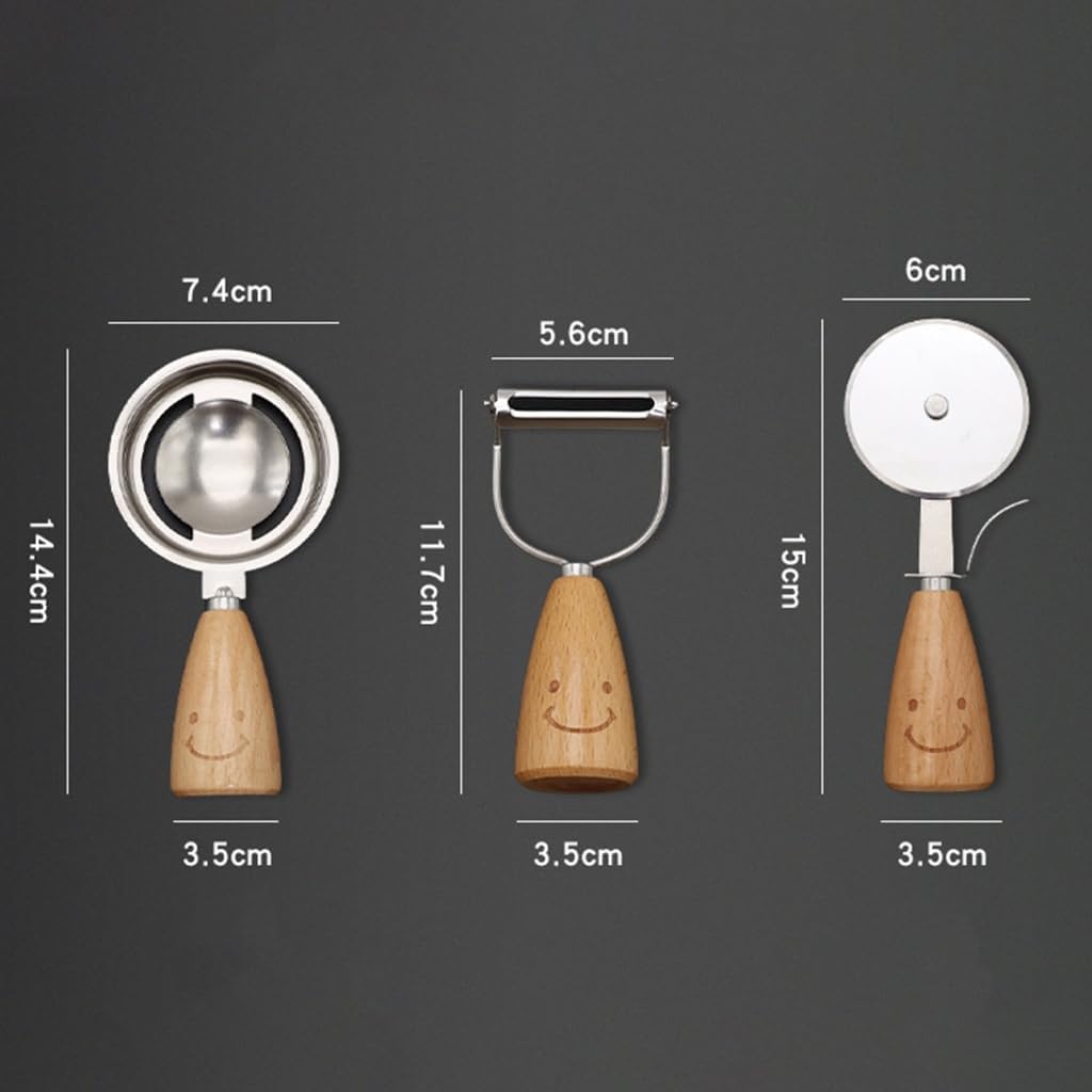 7Pcs Face Kitchen Gadget Set Wooden Handle Grater Whisk Peeler Can Opener Spatula Kitchen Utensil Accessories