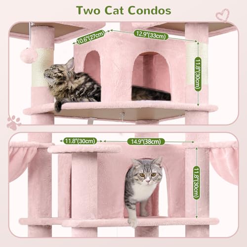 Image of Globlazer Big Pink Cat Tower for Indoor Cats, 80inch Cat Tower for Multiple Adult Cats XXL Cat Tree with Scratching Post, Hammock, 3 Perches, 2 Condos, 2 Hanging Basket, F80, Pink