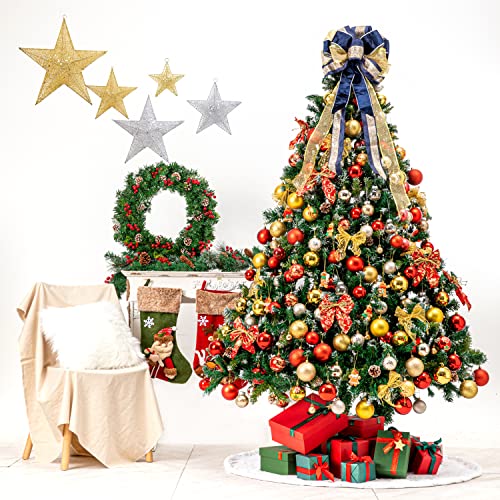 Christmas Tree Topper,Christmas Tree Bow Topper 33X13 Inches Large Toppers Gift Bow Tree Topper Bow Handmade Decoration For Wreaths Tree Toppers (Blue Gold) #TOP1