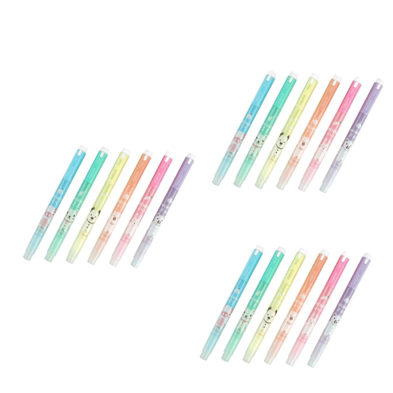 SHINEOFI 3 Juegos De Rotuladores Fluorescentes De Acuarela De Doble Punta Con Dibujos Animados Para Papelería Y Material Escolar (6 Unidades X 3)