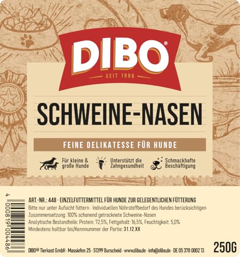 DIBO Schweinenasen, 250g-Beutel, der kleine Naturkau-Snack oder Leckerli für Zwischendurch, Hundefutter, Qualitätskauartikel ohne Chemie