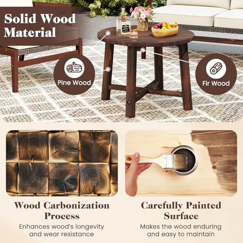Image of Tangkula Outdoor Side Table, Patio End Table with Solid Wood Structure, Small Round Coffee Table for Garden, Deck, Poolside & Indoors (1, Brown)