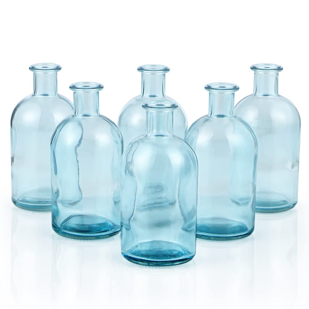 MDLUU 6-Pack Glass Bud Vase, Apothecary Bottle Vase, Decorative Glass Bottle for Wedding Centerpiece, Home Decor (Blue)