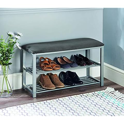 Finepoint Silver Framed Shoe Rack with two tiers and padded top Cover