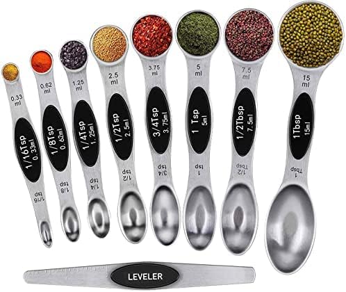 Tiktun Measuring Spoons, Magnetic Measuring Spoons Set, Dual Sided, Stainless Steel, Fits in Different Spice Jars for Dry and Liquid Ingredients (5pack silver)