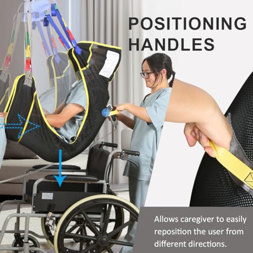 Image of EZ Assistive Patient Lift Sling for Transferring,Positioning,Lifting,Showering - Lifting Sling, Compatible with Most Lifters,with 1pc Easy Slide Glove, Black, Medium