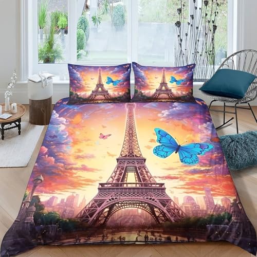 Dauphin Love Heart Housse de Couette 3 pièces 3D Effet Microfibre résistante Floral Art Linge de Lit avec Taie d'oreiller Entretien Facile for Couple...