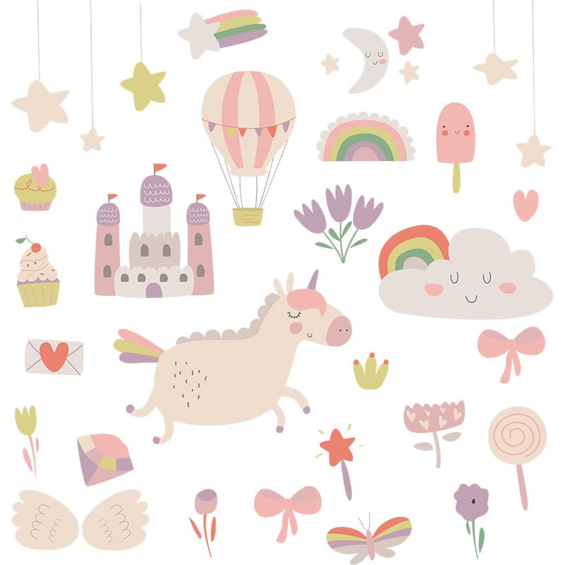Image of Magical Unicorn Castle Wall Stickers for Kids Baby Wall Stickers for Kids Room Bedroom Playroom Nursery Living Room Decor Wall Art Wall Decoration Boho-Self-Adhesive
