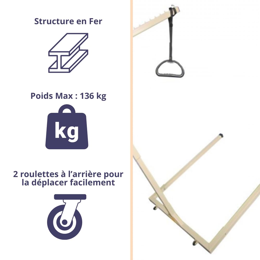 Potence de lit démontable sur Pieds 136 kg 174 cm