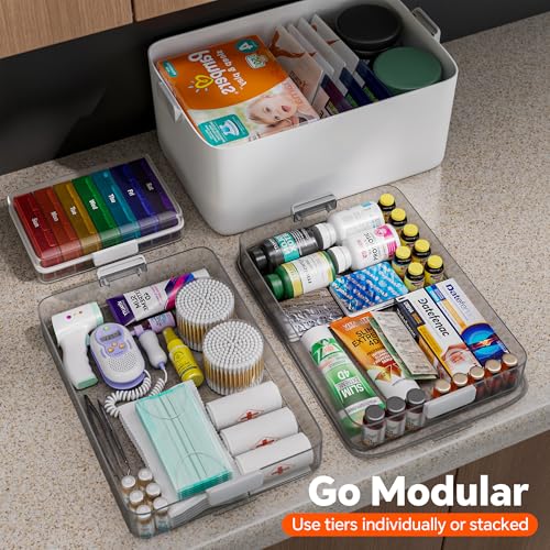 Image of CTIME 3-Tier Medicine Organizer with Pill Case - Portable Pill Case & Empty First Aid Kit for Home, Travel, RV, School, Dorm, Ideal Elderly, Father Gift