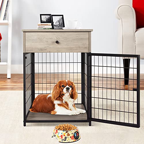 Idealhouse Furniture Dog Crates, Style Wood Dog Kennel End Table, Dog House Indoor Use, Chew-Proof, Flip Top Storage, Casual Home Wooden Pet Crate, Indoor Pet Crate Side Table, Grey #TOP7