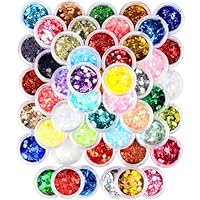 FANDAMEI Chunky Glitter, 48 Color Holographic Glitter for Crafts, Rainbow Craft Glitter for Resin Nail Art, DIY Crafts, Bulk Face Glitter for Festival Makeup, Loose Sparkles Flakes for Kids & Adults