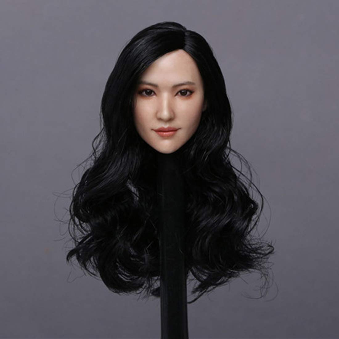 Scakbyer 1/6 Scale Female Head Sculpt, Asian Women Doll Head Compatible with HT, VERYCOOL, TTL and Phicen TBLeague 12" Action Figure's Body - Black Long Curly Hair