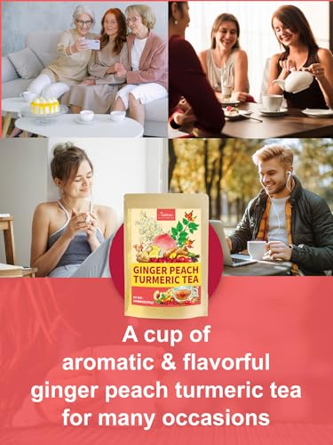 Image of TeeLux Ginger Peach Turmeric Tea Bags, Warm Ginger with Tart Hibiscus & Soothing Chamomile, Tart & Sweet Flavor, Caffeine Free, 100 Count