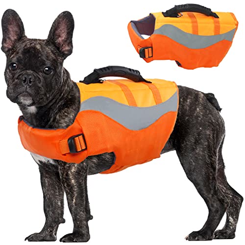 Hundeschwimmweste aus Ripstop, für Bootfahren, Schwimmen, reflektierend, mit Rettungsgriff und Leinenring, für kleine und mittelgroße Hunde, Schwimmanzug, französische Bulldogge Cover