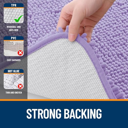 Image of OLANLY Bathroom Rugs Sets 2 Piece, Soft Absorbent Chenille Bath Mats Area Rug Set, Non-Slip, Quick Dry, Machine Washable Bath Mats for Bathroom, Home Decor Accessories (47 inchx20 inch+24 inchx16 inch, Lavender)