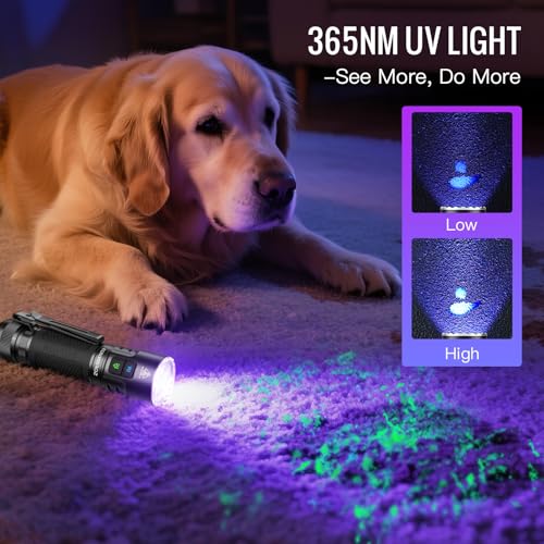 sofirn SR23 3300 Lumens EDC Flashlight USB C Rechargeable, Bright LED Flashlight with UV Light, High Lumens Portable Handheld Dual Sources Pocket Light for Outdoor, Checking, Working, Emergency