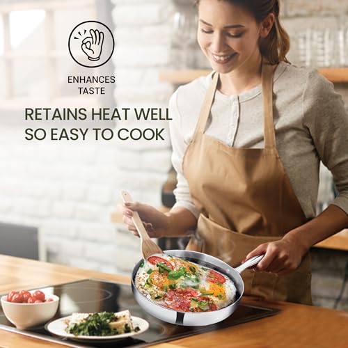 Image of Milton Pro Cook Induction Cookware & Gas Stove Friendly Triply Hexa Tech Stainless Steel Frying Pan with Glass Lid 26 cm, 2L | Honeycomb Non-Stick Fry Pan | Metal Spoon Friendly | 3Y Warranty | Silver