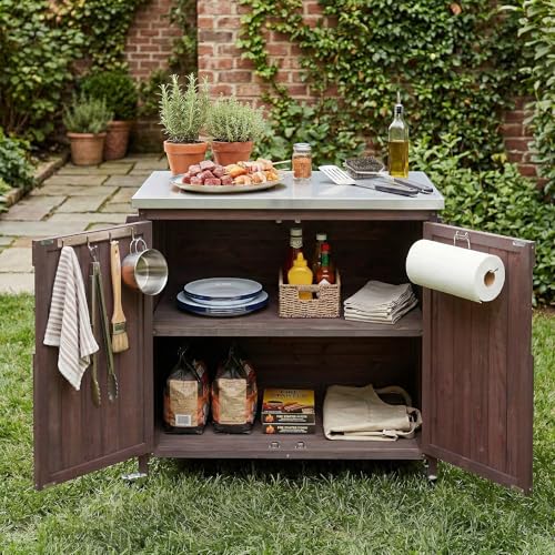 SKJDCSDLLSN 78.3" Rolling Outdoor Bar Cart and Kitchen Island,Wooden Grill