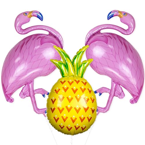 Tropical Theme Palloncini Fenicottero, 3 PCS Ananas Estive Fenicotteri Balloons, Palloncini Feste Hawaii, Palloncini Fenicotteri Palloncini Ananas, per Spiaggia, Piscina Feste Estive (A)