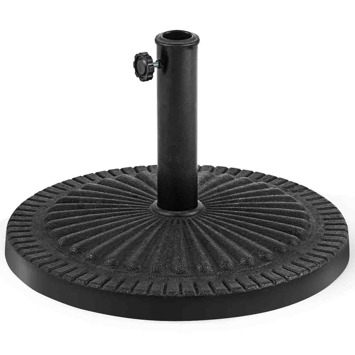 GOPLUS - Pie de sombrilla de resina de 15 kg, soporte de sombrilla redondo con botón giratorio, adecuado para postes de paraguas de Φ 38/48 MM, base de sombrilla para jardín, terraza, playa, patio