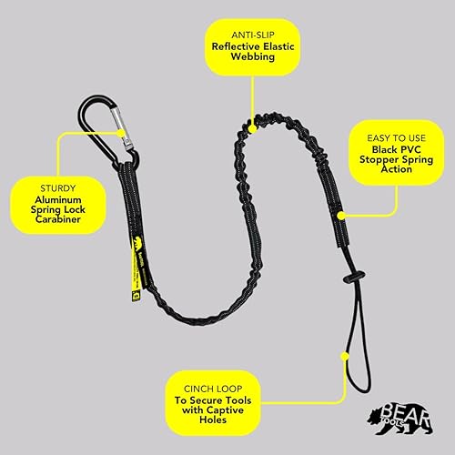 Miniatura 4 de BearTOOLS Cordón para herramientas con mosquetón de resorte estándar y extremo de bucle ajustable, 35.4 in de longitud, límite de peso máximo de