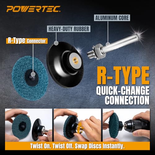 Image of POWERTEC 3-Inch Sanding Discs for Die Grinder & Power Drill - 25pcs Quick Change Type R Discs, 180 Grit Aluminum Oxide Non-Woven Nylon Surface Conditioning Pads for Metal, Wood & Paint Removal (11403)