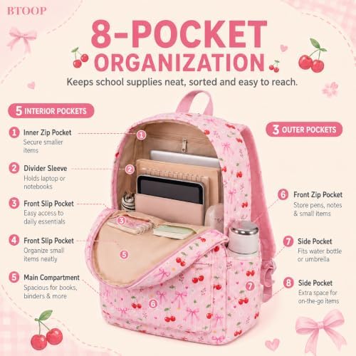 BTOOP School Backpack for Teens Large Cute Bookbag Lightweight 15.6 inch Laptop Bag for Girls Women Casual High School College - 3