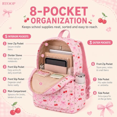 Image of BTOOP School Backpack for Teens Large Cute Bookbag Lightweight 15.6 inch Laptop Bag for Girls Women Casual High School College