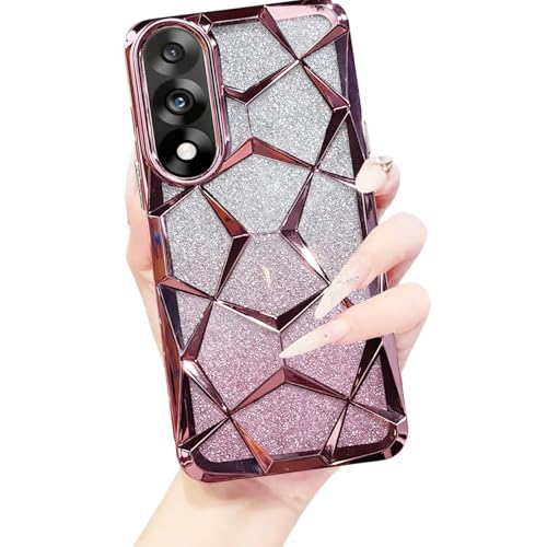 Image of VONZEE Gradient Glitter Case for One Plus Nord 5, Luxury Electroplated 3D Cube, Diamond Bling Shiny Soft TPU Clear Shockproof Women Girls Protective Oneplus Nord 5 Phone Cover (Pink)