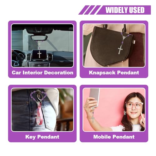image for smilfuy 2PCS Purple Rosary Pendant for Rearview Mirror, Car Interior R