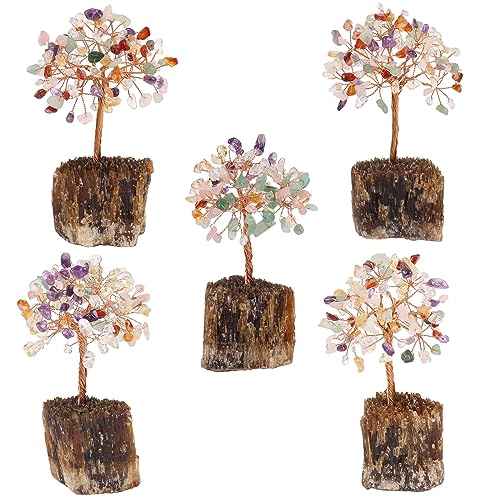 mookaitedecor Natural Chakra Healing Crystal Tree on Amber Calcite Cluster Base Feng Shui Money Tree Ornament for Home Colourful Semi Precious Gemstone Bonsai Tree Raw Crystal Gift Reiki Room Decor - Image 3
