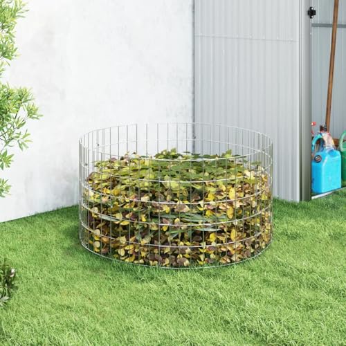Gecheer Compostador de metal para jardín, compostador de metal, diámetro de 100 x 50 cm, acero galvanizado