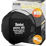 N95 Face Mask Black 50 Pack NIOSH Certified N95 Disposable Respirator 5-Ply Safety Breathable Face Masks Filter Efficiency 95% Adjustable Comfortable Protection Against PM2.5 Dust for Adult Men Women
