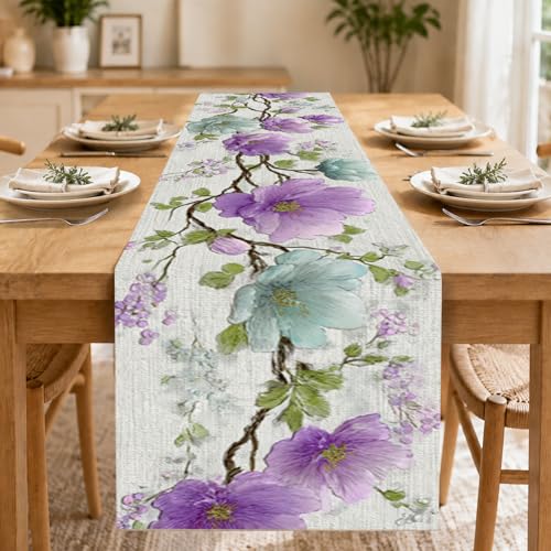 Image of Nuxovilar Purple Floral Table Runner Flax 13x72 in