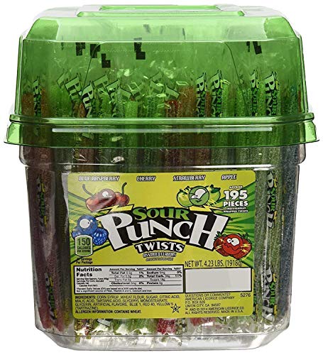Sour Punch Twists, 6" Individually Wrapped Soft & Chewy Candy, 4 Fruit Flavors, 4.23-LB Tub (8276)