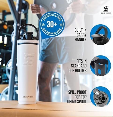 Ice Shaker Insulated Stainless Steel Shaker Bottle | 32oz, White | Cold for 30+ Hours | Insulated Cup with Twist-on Agitator | Odor-Free Bottle for Protein Shakes, Water, Smoothies, Cocktails - Image 3
