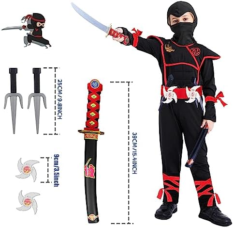 skyllc Ninja Costume Kids, Boys Ninja Cosplay Set with Gloves Darts bayonet- for Role Play Halloween Christmas Party Carnival 3 51P4wC7DXrL. AC