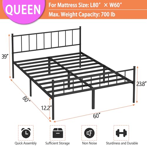 Image of DIIYIV Queen Metal Bed Frame,Steel Slat Support,Noise Free,Easy Assembly