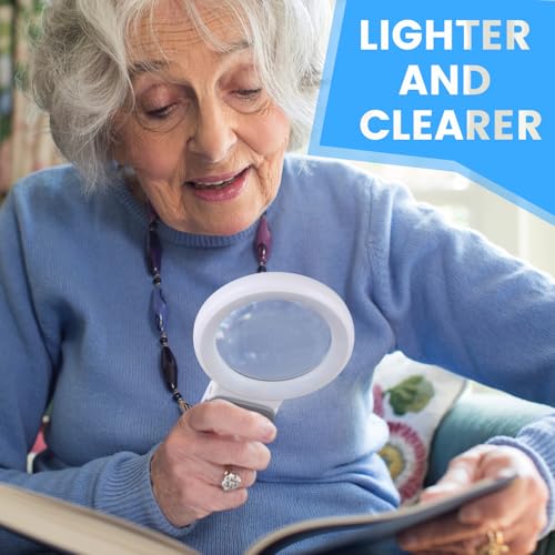Magnifying Glass with Light and Stand, Foldable Handheld Magnifying Glass 18 LED Illuminated Lighted Magnifier for Macular Degeneration, Seniors Reading, Close Work, Coins, Jewelry White