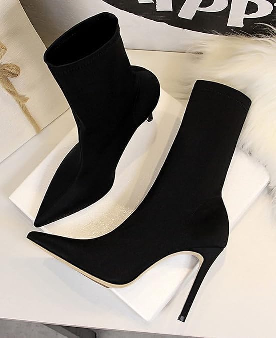 Women’s Pointed Toe Stiletto High Heel Ankle Booties Fashion Stiletto Sock Pointed Toe High Heel Stretch Ankle Boots