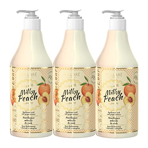 Vollare Vegane Body Milch | BIO Reichhaltige Body Milch Feuchtigkeitsspendend für Ihre Haut | 97% aus natürlichen Inhaltsstoffen | Europa | für alle Hauttypen (Hyaluronsäure & Pfirsich, 3 Stück) Cover