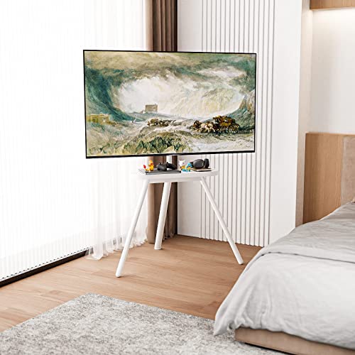 Easel Tv Stand For 43 To 65 Inch Led Lcd Oled Screens Hold Up To 88Lbs, Height Adjustable Tripod Tv Floor Stand With Shelf/Snap Lock/Anti-Tip Strap, Max Vesa 400X400Mm, Matte White #TOP1