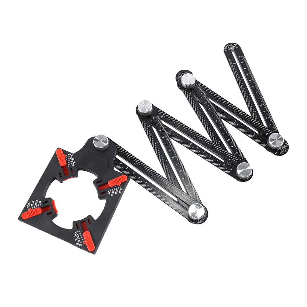 Alnicov Aluminum Alloy Multi-Angle Measuring Ruler 6-Sided Tile Hole Jig Tool with Punch Locator Portable Angle Measuring Instrument for Tile Woodworking DIY Projects - Image 2