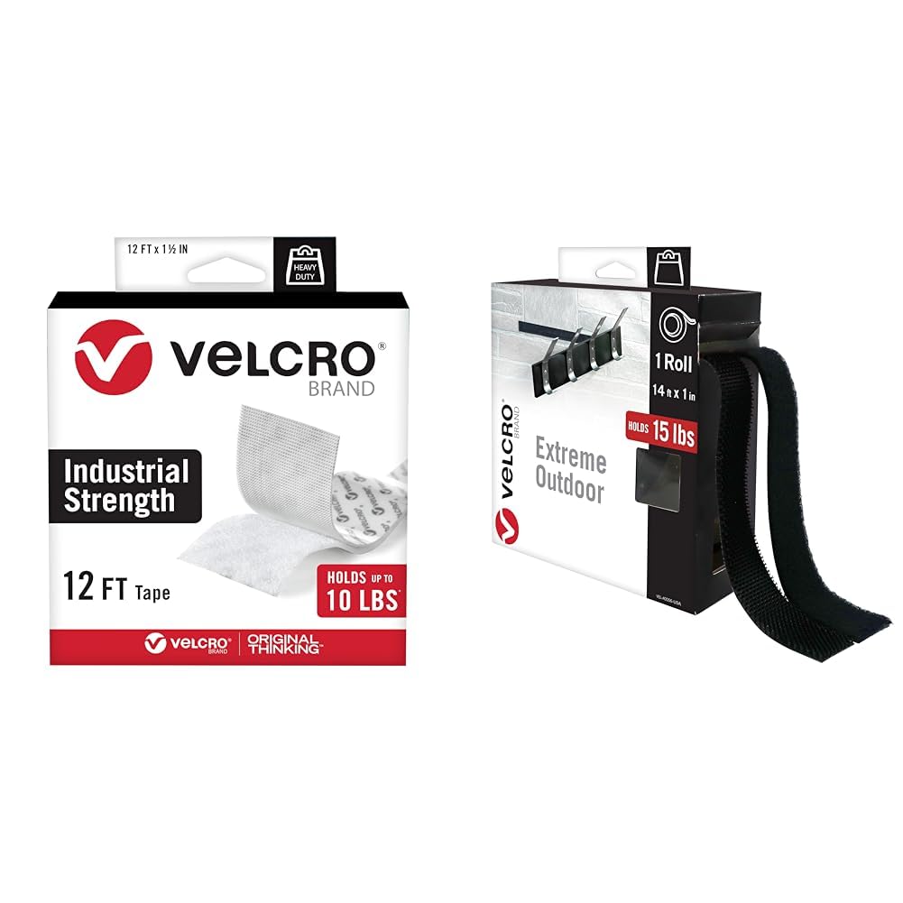 Velcro 12Ft Heavy Duty 1.5in White Tape Holds 10lbs & 15lbs 14Ft Extreme Outdoor Double Sided Brick Mounting Tape